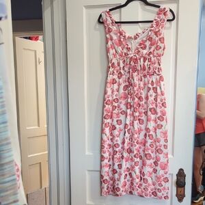 Pink and White Pleated Sundress Scoop Neck Sleeveless